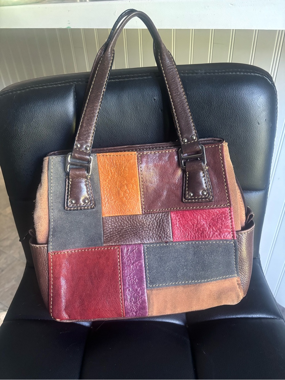 Patchwork Leather Handbag - Multicolor - Picture 2 of 7